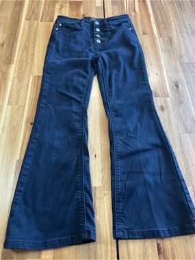 Truce Black High Rise Button Fly Flare Jeans Women’s Size 8 Stretch Denim